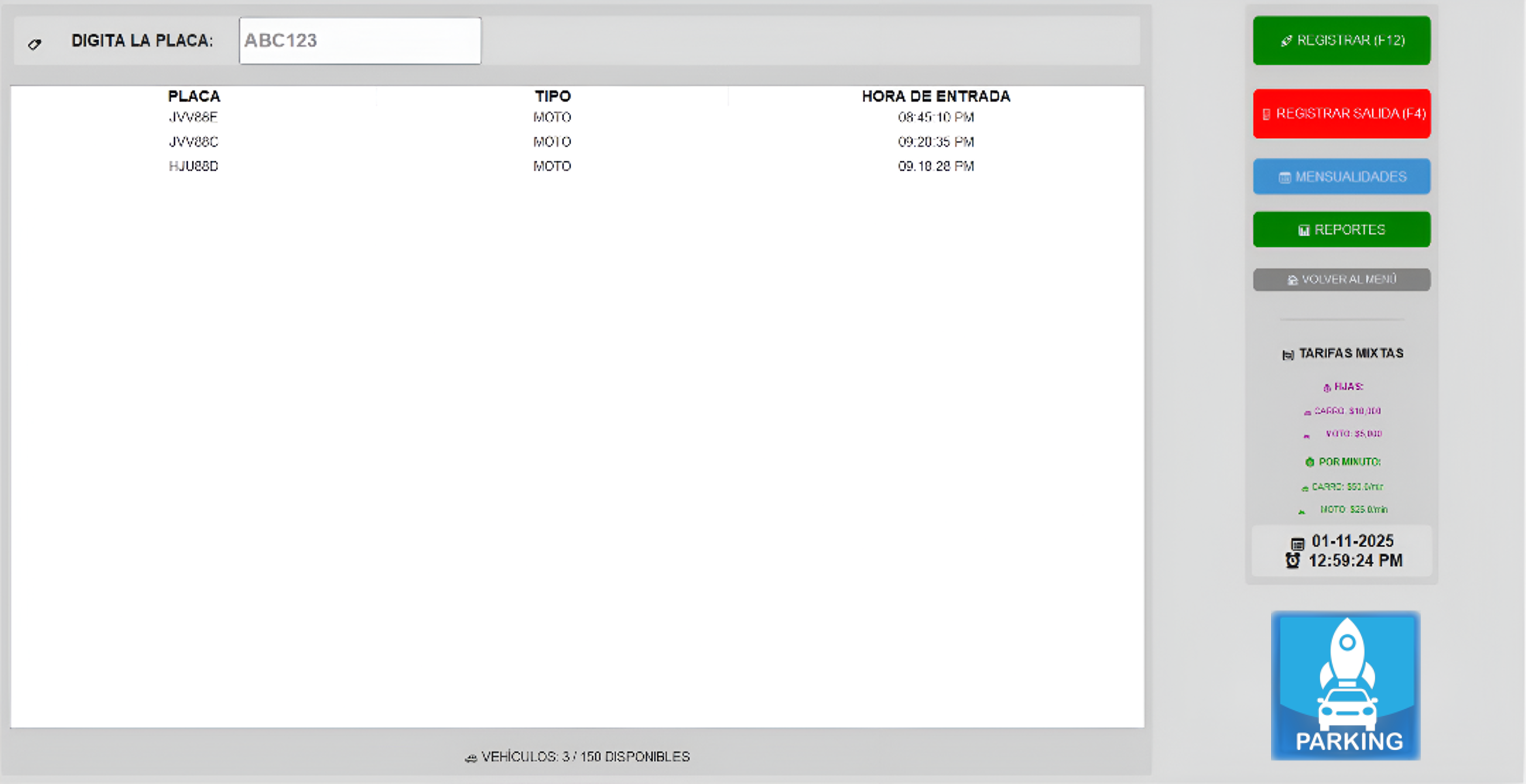 Sistema de gestión de parqueadero